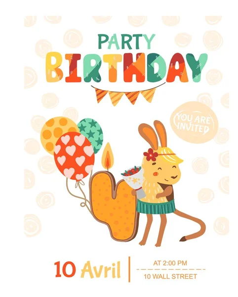 Invitation Child Party Happy Birthday Card Template Vector Illustration — Stockvektor