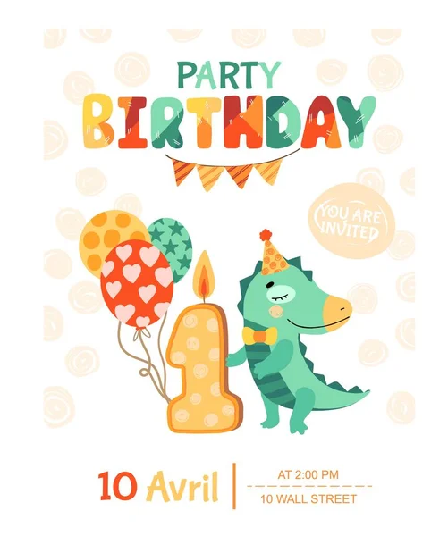 Invitation Child Party Happy Birthday Card Template Vector Illustration Ilustraciones De Stock Sin Royalties Gratis