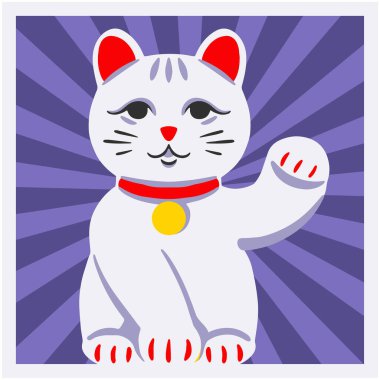 Japon Şanslı Kedisi. Maneki Neko. Vektör illüstrasyonu