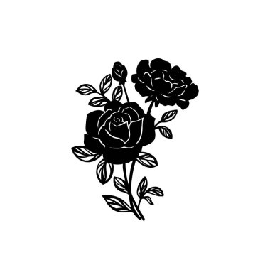 Black and white rose silhouette on a white background. Rose vinyl vector.
