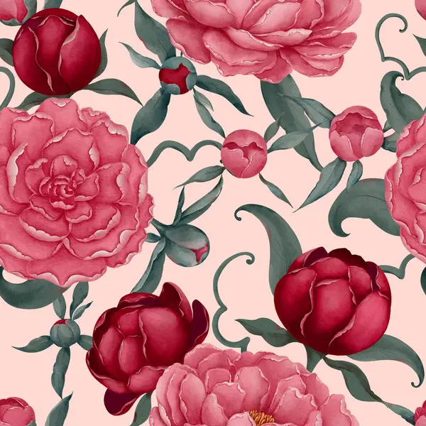 Pembe şakayıklar. Güzel çiçekler. Dekor, duvar kağıdı, baskılar ve kumaş tasarımı için kusursuz desenler.