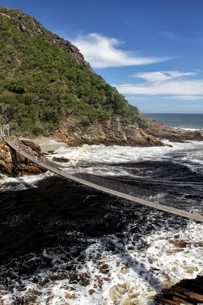 stock image Suspension bridge over the river mouth of the Storms River in the Tistsikamma National Park, South Africa.