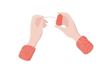 Eller bobbin, düz terzi aksesuarları, vektör nakış desenleri, karikatür dikiş malzemeleri nesnesi, karalama elbisesi tasarımı,
