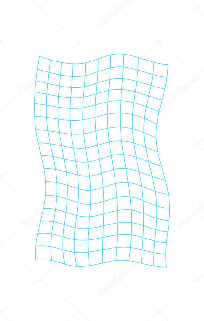 Y2k 3d grid wave, cyber tech neon 3d wireframe structure graphic, brutal art geometric net figure icon, futuristic geometry wire frame form symbol, vaporwave abstract grid pattern shape illustration.