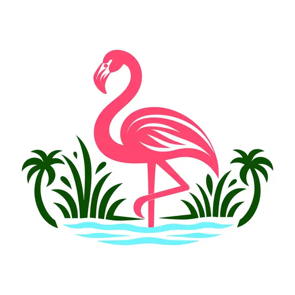 stock vector Flamingo with water and grass vector art illustration