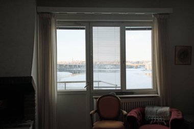 Stockholm İsveç 'te bir kış günü İskandinav iç mekanının manzarası