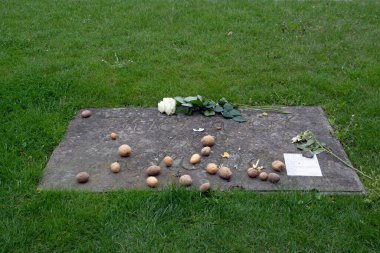 Friedrich der Grosse 'nin Potsdam Brandenburg' daki Schloss Sansoucci şatosundaki mezarının manzarası.