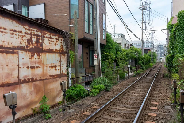 Urban railway tracks in Kamakura, Japan.