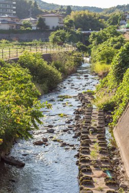 Fushimigawa Nehri Kanazawa, Japonya 'daki yerleşim bölgesinden geçiyor.