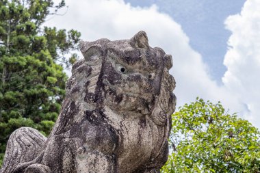 Komainu, or lion-dog, statue at shinto shrine, Japan.