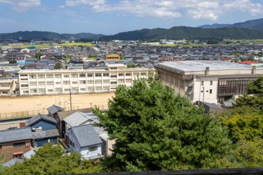 Maruoka Kalesi 'nden Maruoka manzarası, Sakai, Fukui ili, Japonya.