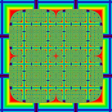 Orijinal el yapımı sanat eseri (yapay zeka değil). Matematiksel bir nesnenin fraktal adı verilen eşsiz renkli ve ayrıntılı görselleştirmesi.