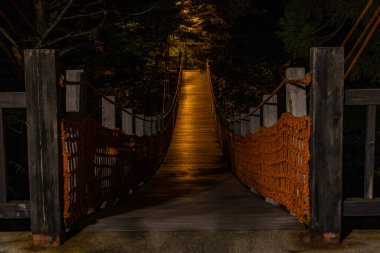 Night view of wooden footbridge across the Asuwa River, Ikeda, Imadate District, Japan clipart