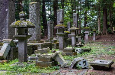 Nodayama, Kanazawa, Japonya 'daki mezarlık, Ocak 2023 Noto depreminden hasar görmüş.