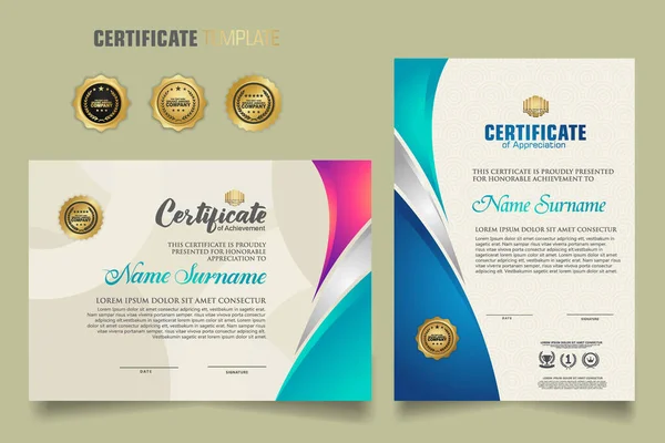 Nowoczesny Wzór Certyfikatu Piękną Kombinacją Kolorów Falującym Tle Kształtu Dyplom — Wektor stockowy