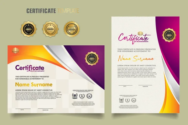 Modèle Certificat Moderne Avec Belle Combinaison Couleurs Sur Fond Forme — Image vectorielle