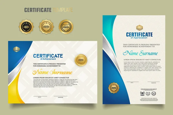 Moderne Zertifikatsvorlage Mit Schöner Kombinationsfarbe Auf Wellenförmigem Hintergrund Diplom Vektorillustration — Stockvektor