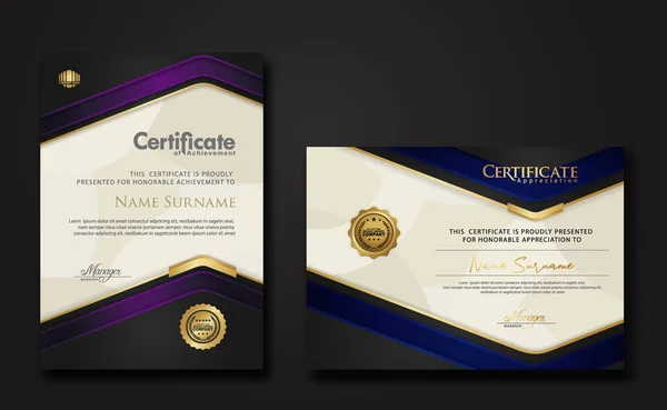 New Design Two Set Luxury Certificate Template Shadow Effect Overlap — Stockový vektor