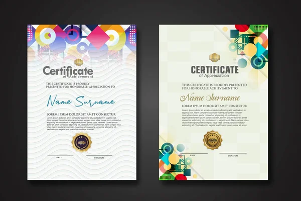 Moderne Zertifikatsvorlage Mit Dynamischer Farbe Auf Geometrischem Formornament — Stockvektor