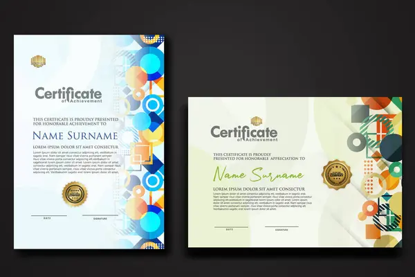 Set Modern Certificate Template Geometric Shape Ornament Background Texture Vector — Stock Vector