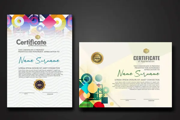 Modern Certificate Template Dynamic Color Geometric Shape Ornament — Stock Vector