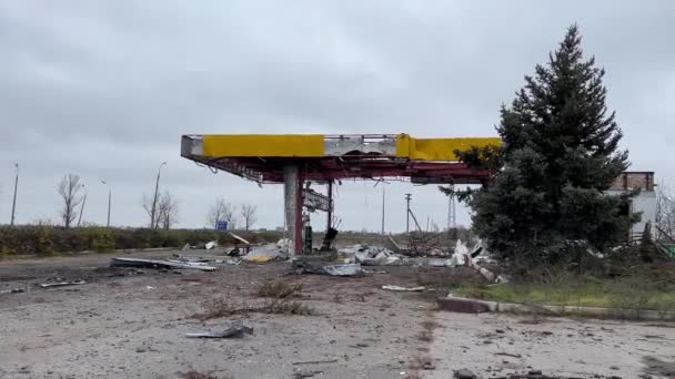 Benzinărie Spartă Din Obuze Mine Distrusă Războiul Din Ucraina — Videoclip de stoc