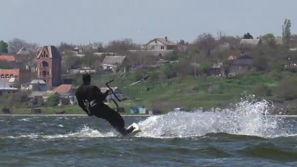 Aksiyon Sporu Uçurtma Sörfü Uçurtma Sörfü Uçurtma Sörfü Yaz Rüzgarının — Stok video