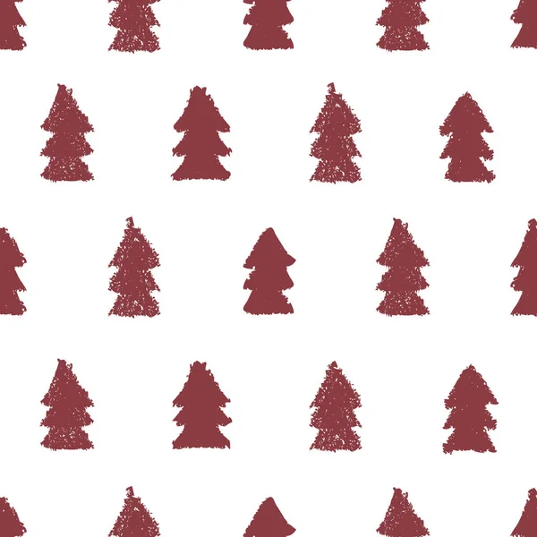Weihnachtsbäume Nahtloses Muster Handbemalte Pastellkreide Grunge Hintergrund Gestaltungselement Für Weihnachten — Stockvektor