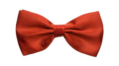 Red satin bow tie, formal dress code necktie accessory. Isolated on white background