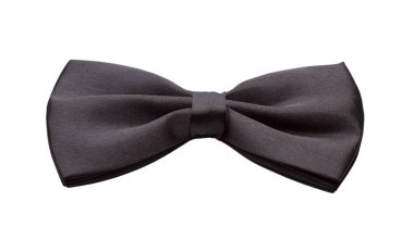 Black satin bow tie, formal dress code necktie accessory. Isolated on white background