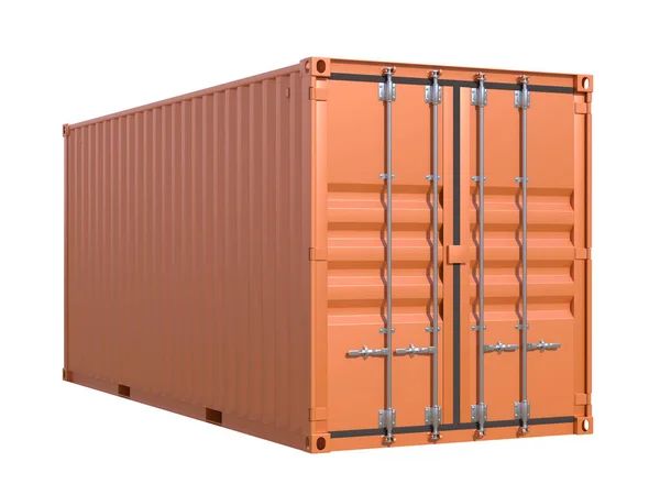 船舶货物集装箱20英尺长 褐色金属货箱 白色底座隔离 海运物流 港口仓储 运输等概念 3D插图 — 图库照片