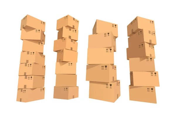 Картонные Коробки Упакованный Набор Пакетов Символами Графический Элемент Дизайна Флаера — стоковый вектор
