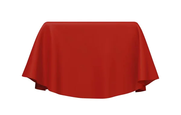 Tessuto Rosso Che Copre Cubo Forma Rettangolare Isolato Sfondo Bianco — Vettoriale Stock
