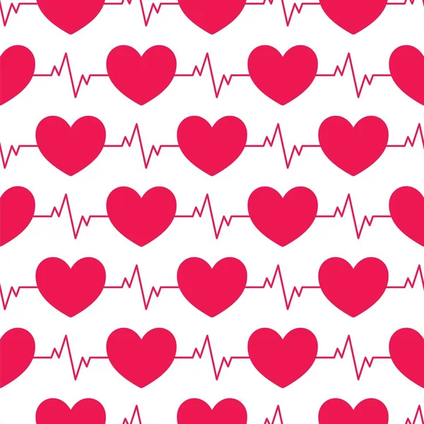 Padrão Linha Sem Costura Heartbeat Fundo Geométrico Azulejável Vermelho Branco —  Vetores de Stock