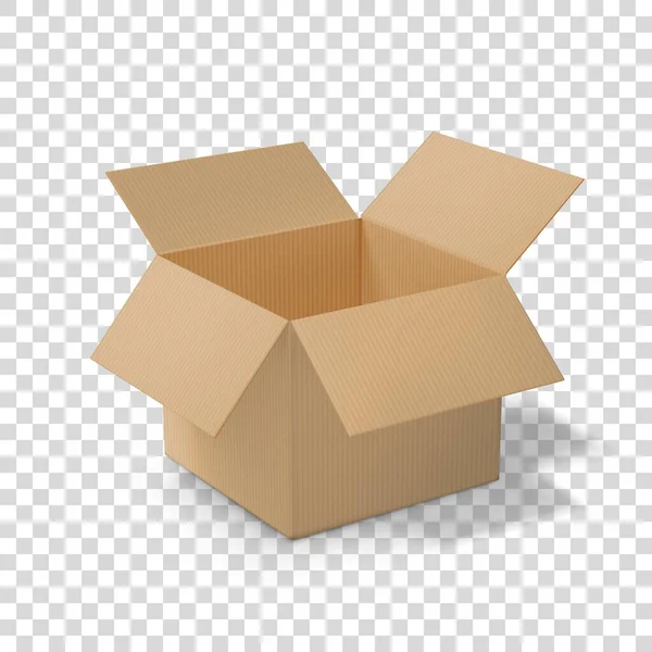 Realistic Cardboard Open Box Side View Transparent Shadow Vector Illustration — 图库矢量图片