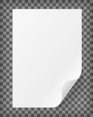 Kıvrılmış köşeli boş A4 kağıt sayfası. Gerçekçi vektör illüstrasyon