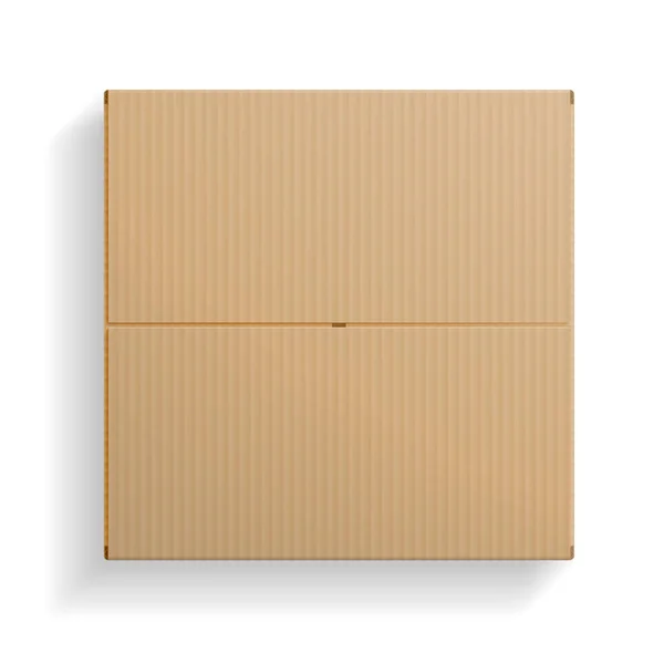 Realistic Cardboard Box Closed Top View Transparent Shadow Isolated White — Stok Vektör