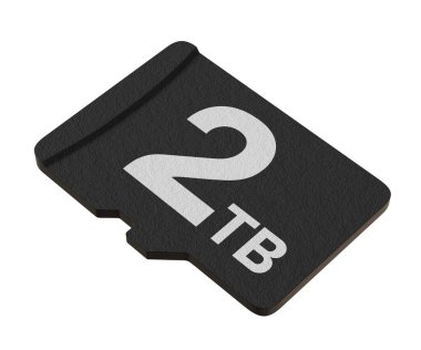 Memory card with 2 TB capacity, MicroSD flash storage disc isolated on white background. 3D illustration