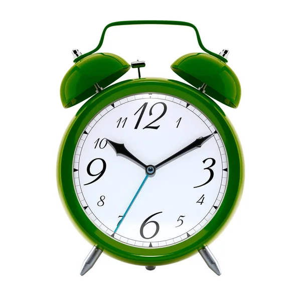 Alarm Clock Vintage Style Green Color Clock Black Hands Png — Stockfoto