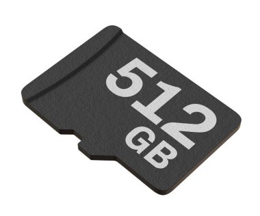 512 GB kapasiteli hafıza kartı beyaz arka planda MicroSD flaş bellek diski. 3B illüstrasyon