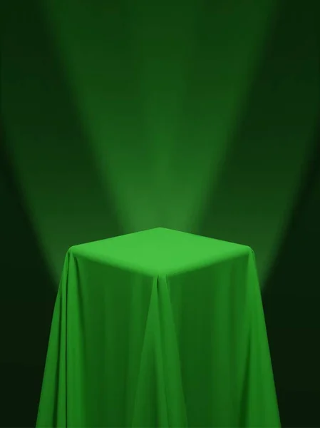 Green Fabric Covering Cube Table Green Background Stage Spotlights Can — 스톡 벡터