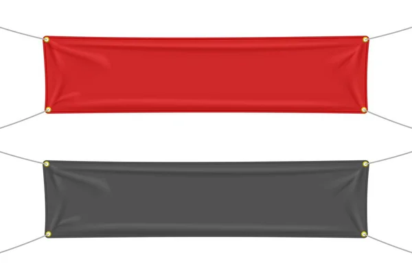 Svart Och Röd Textil Banderoller Med Veck Isolerade Vit Bakgrund — Stock vektor