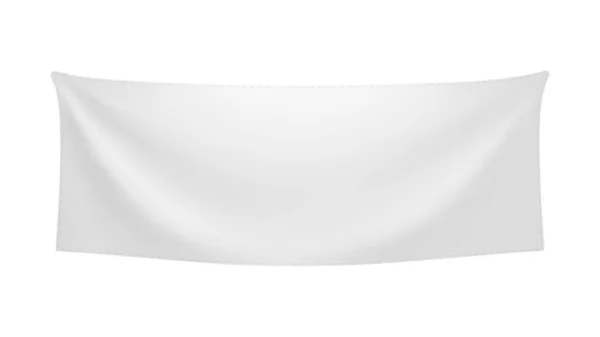 Белый Текстильный Баннер Складками Выделенный Белом Фоне Пустой Шаблон Подвески — стоковый вектор