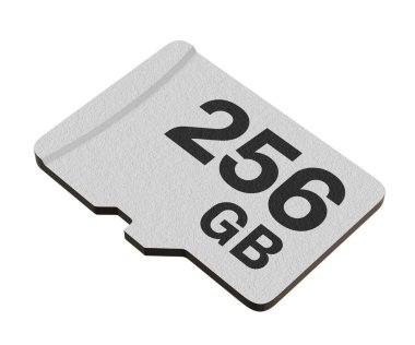 Memory card with 256 GB capacity, MicroSD flash storage disc isolated on white background. 3D illustration