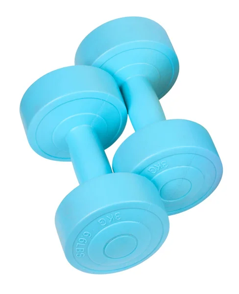 Two Bright Colored Athletic Rubber Dumbbells Isolated White Background — Stockfoto