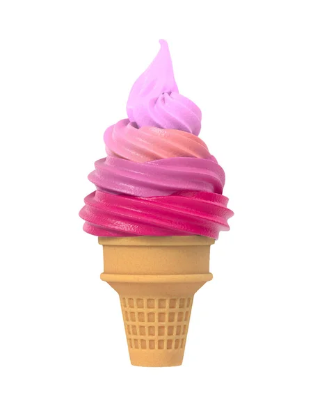 Colorful Frozen Yogurt Icecream Waffle Cone Isolated White Background Delicious — Stock Photo, Image