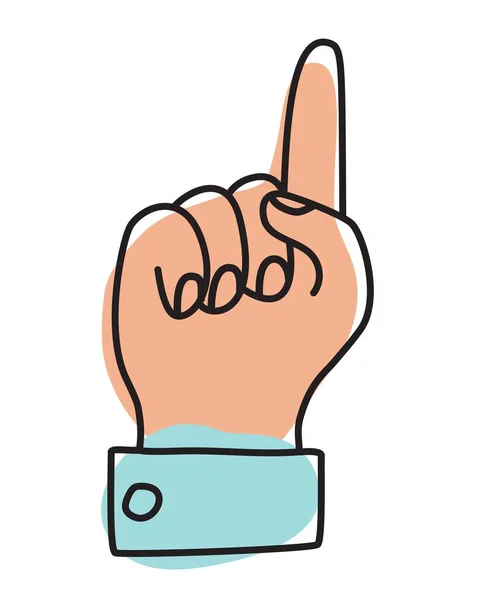 Doodle Palm Med Finger Peka Upp Ikon Eller Logotyp Handritad — Stock vektor