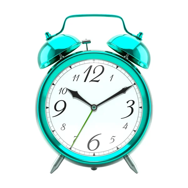 Reloj Despertador Estilo Vintage Verde Azulado Reloj Color Metálico Con —  Fotos de Stock