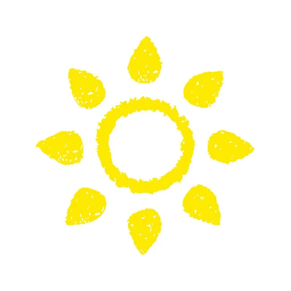 Hand Painted Sun Symbol Hand Drawn Crayon Isolated White Background — Vetor de Stock