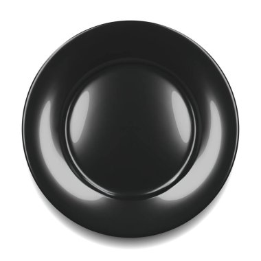 Siyah yuvarlak boş tabak üst görünümü. Vektör illüstrasyonu beyaz arkaplanda izole edildi